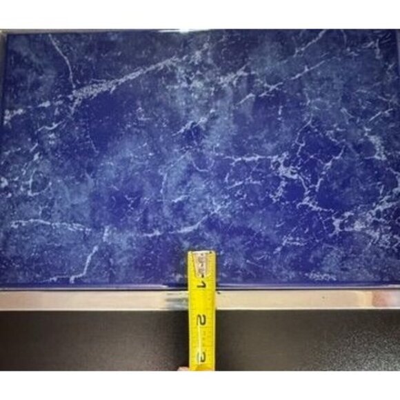 Vtg Lamosa Mexican Serving Tray Blue Marble Pewter Ornate Handles Handmade‎ - Picture 8 of 12